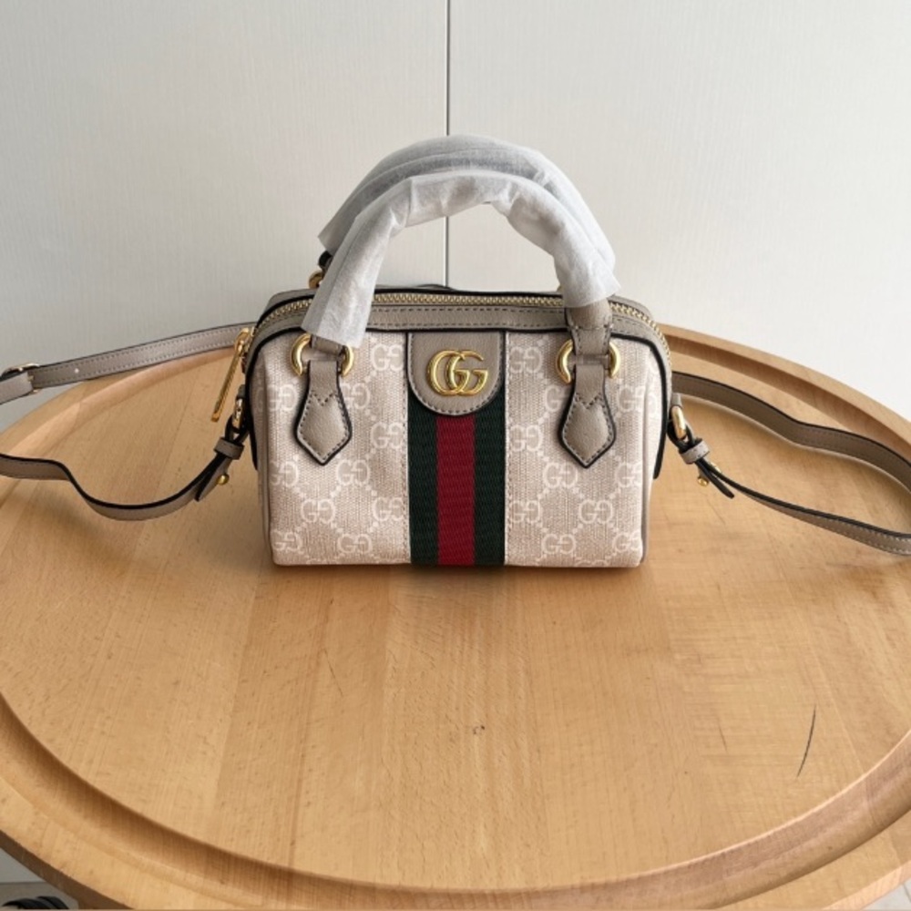 Gucci Beige Ophidia Mini Top Handle Bag with Web Stripe